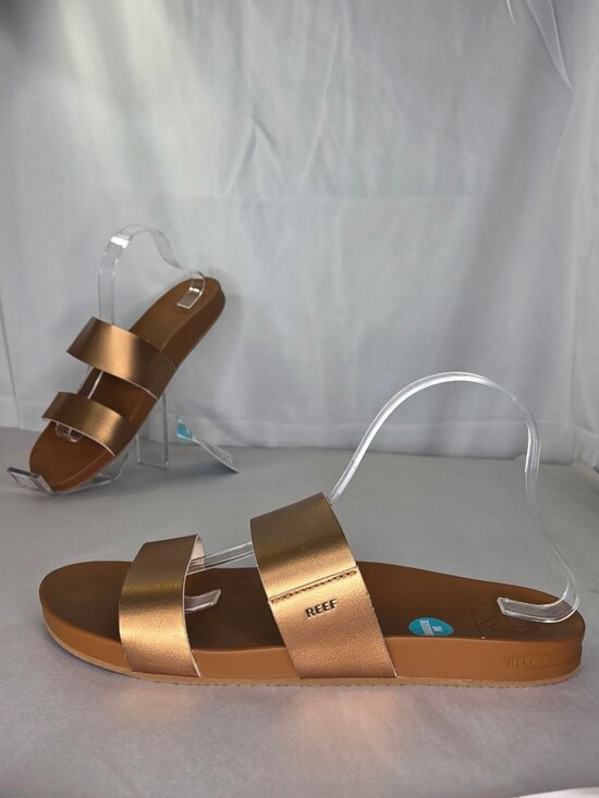 Reef Shoes - Reef Cushion Vista Vegan Leather Slides Sandals - Copper Tan